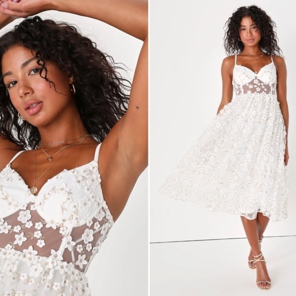 LULU's Bridal Shower Romantic Reception Sexy Bustier Corset Floral Midi Dress - Picture 4 of 5